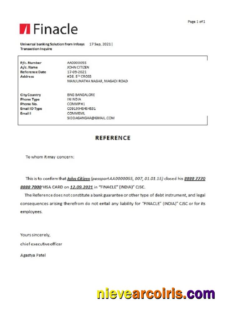 India Finacle bank closure reference